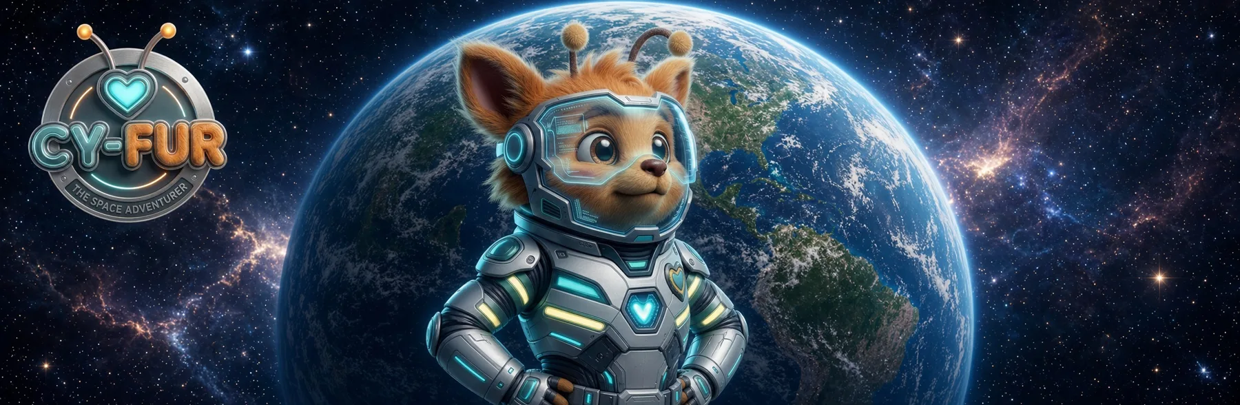 Cy-Fur Space Adventurer standing in front of Earth